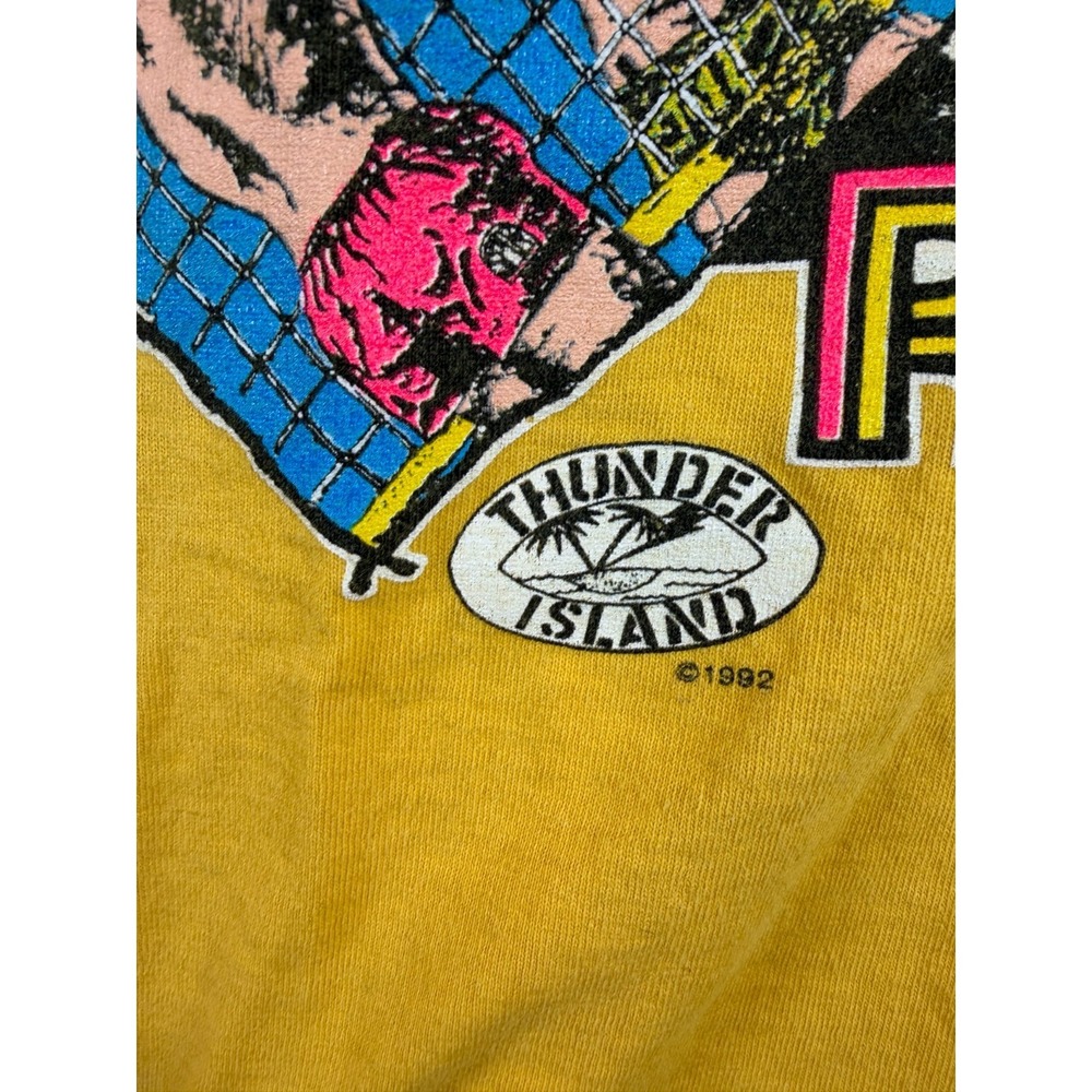 Vtg 1992 Thunder Island Beach Rules Graphic T-Shirt Yellow L Surf Skater - Picture 6 of 9